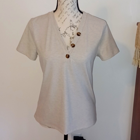 Ann Taylor Factory Ribbed V-neck T-shirt - Picture 1 of 5